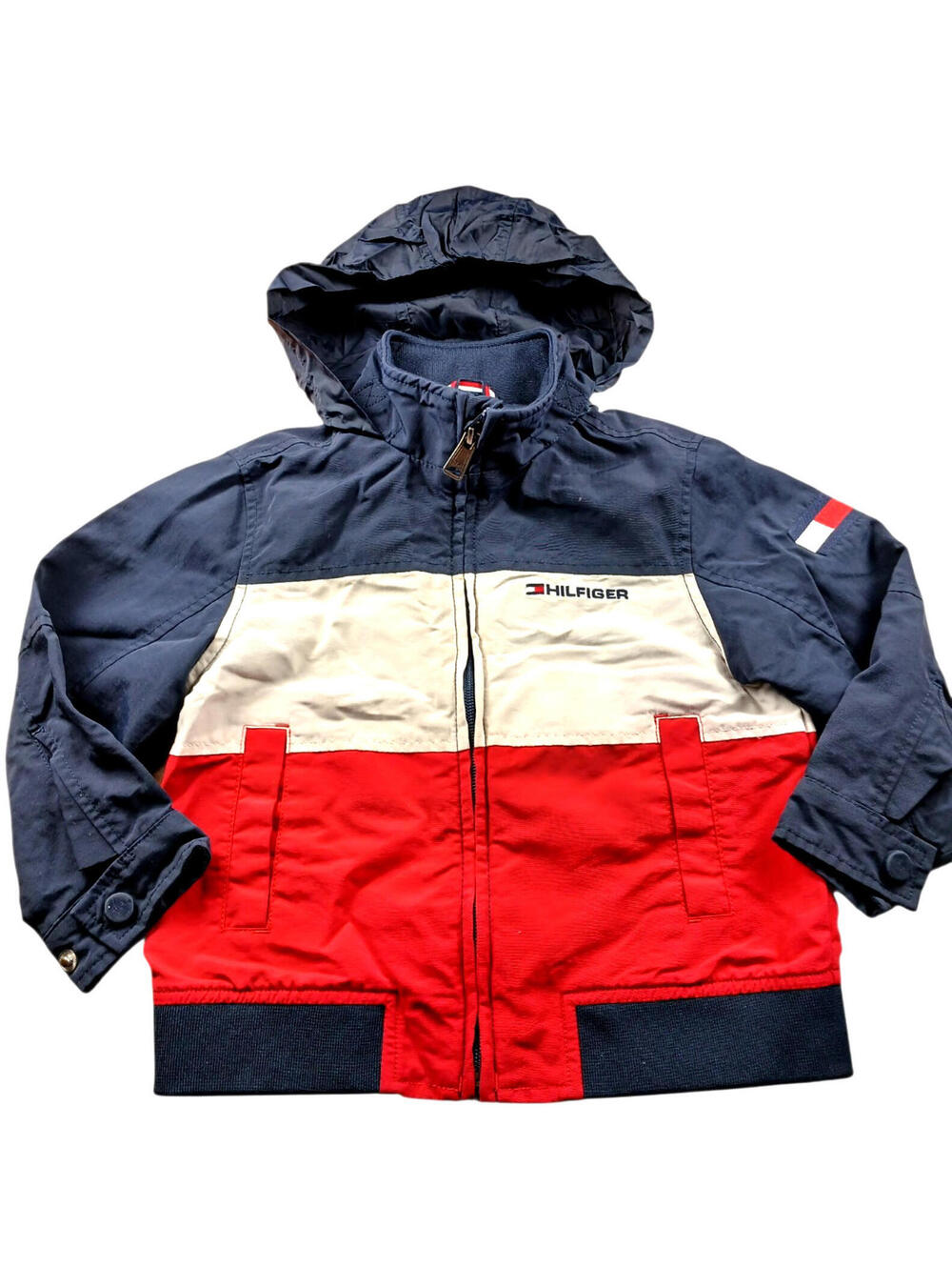 Tommy Hilfiger Kids Windbreaker 2-3Y Colorblock Hooded Light Jacket Boys